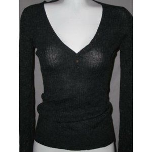 Planet Funk Women's V-Neck Sweater Heather Black Gray Small